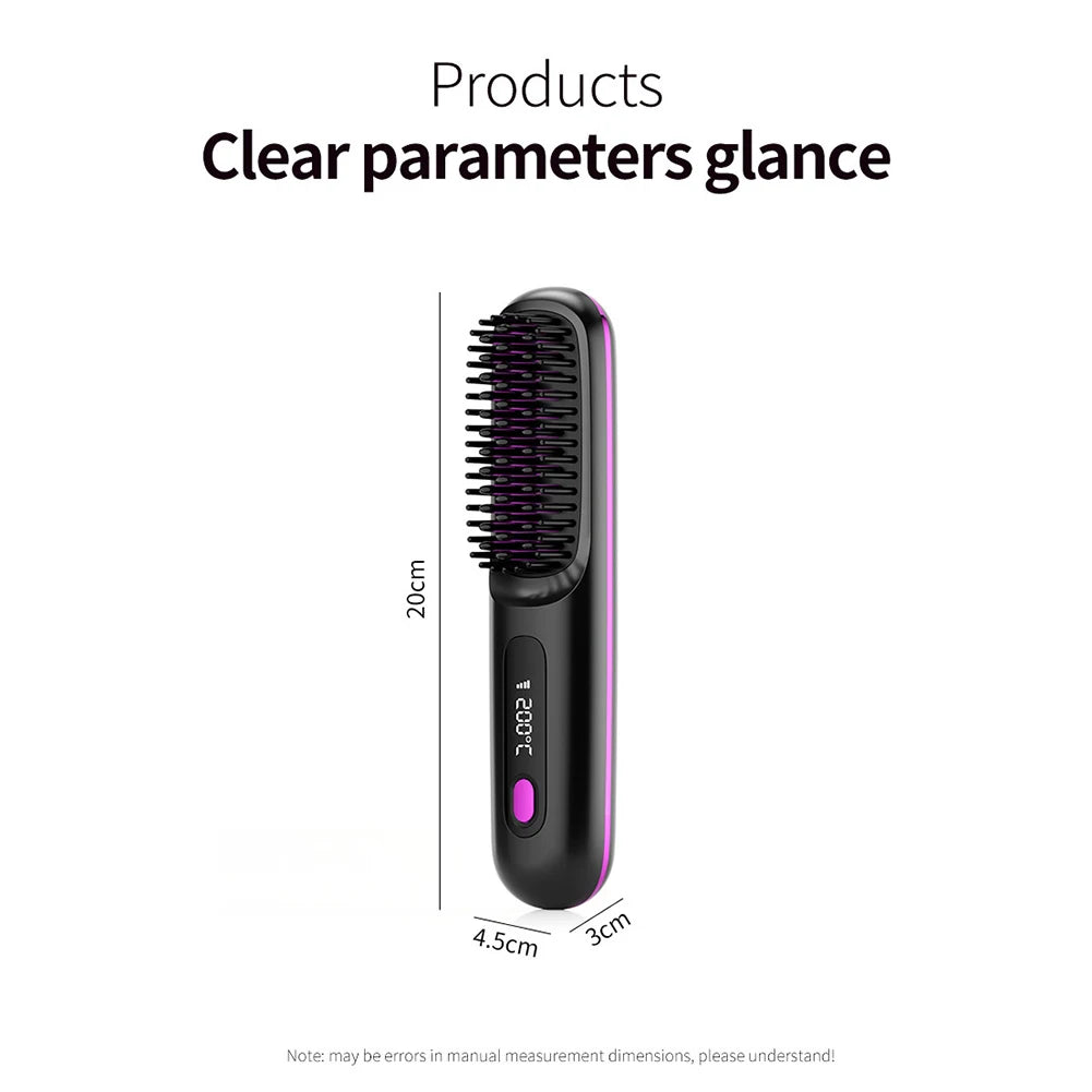 LCD wireless straightening comb rechargeable ceramic electric comb straightener portable negative ion non damaging heating comb