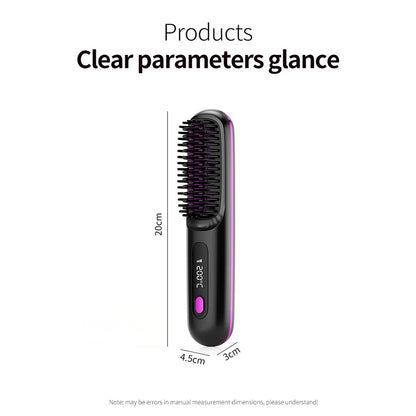 LCD wireless straightening comb rechargeable ceramic electric comb straightener portable negative ion non damaging heating comb