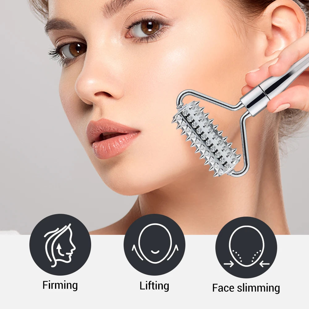 Stainless Steel Pointed Roller Spatula Massage Ball Stone Face Roller Massager To Improve Neck Facial Beauty Skin Care Tool