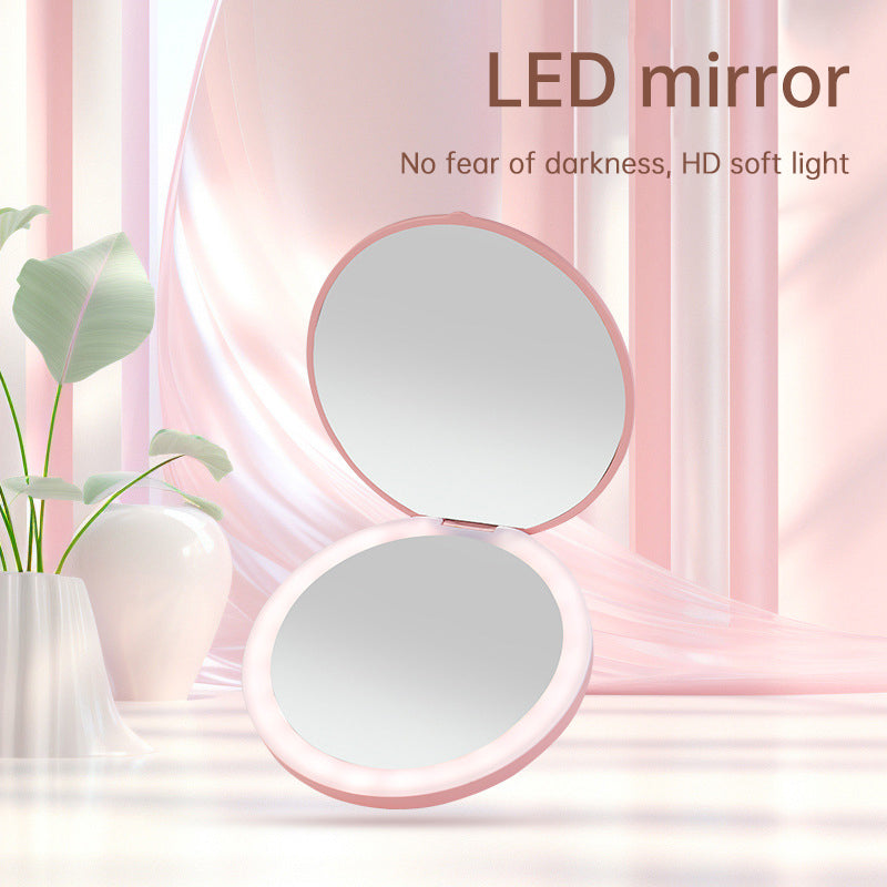 Mini portable LED light-emitting makeup mirror round stackable lighted beauty mirror