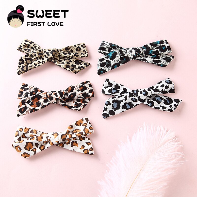 5pcs/lot Girls Leopard Fabric Bow Hairpins Soft Bowknot Hair Clips Children Customized Gift Simple Hair Accessories Headwear