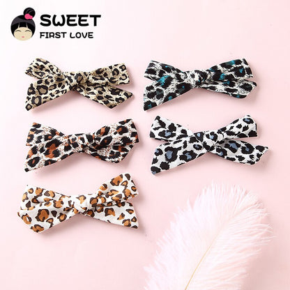 5pcs/lot Girls Leopard Fabric Bow Hairpins Soft Bowknot Hair Clips Children Customized Gift Simple Hair Accessories Headwear