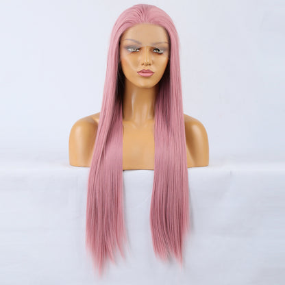 Synthetic Lace Wig Deep Part Long Straight Wig Ombre Pink Cosplay Wigs Synthetic Lace Wigs For Women