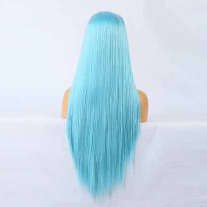 Blue Wig Front Lace Big Lace Ladies Chemical Fiber Wig Headgear Lace Wigs Long Straight Hair