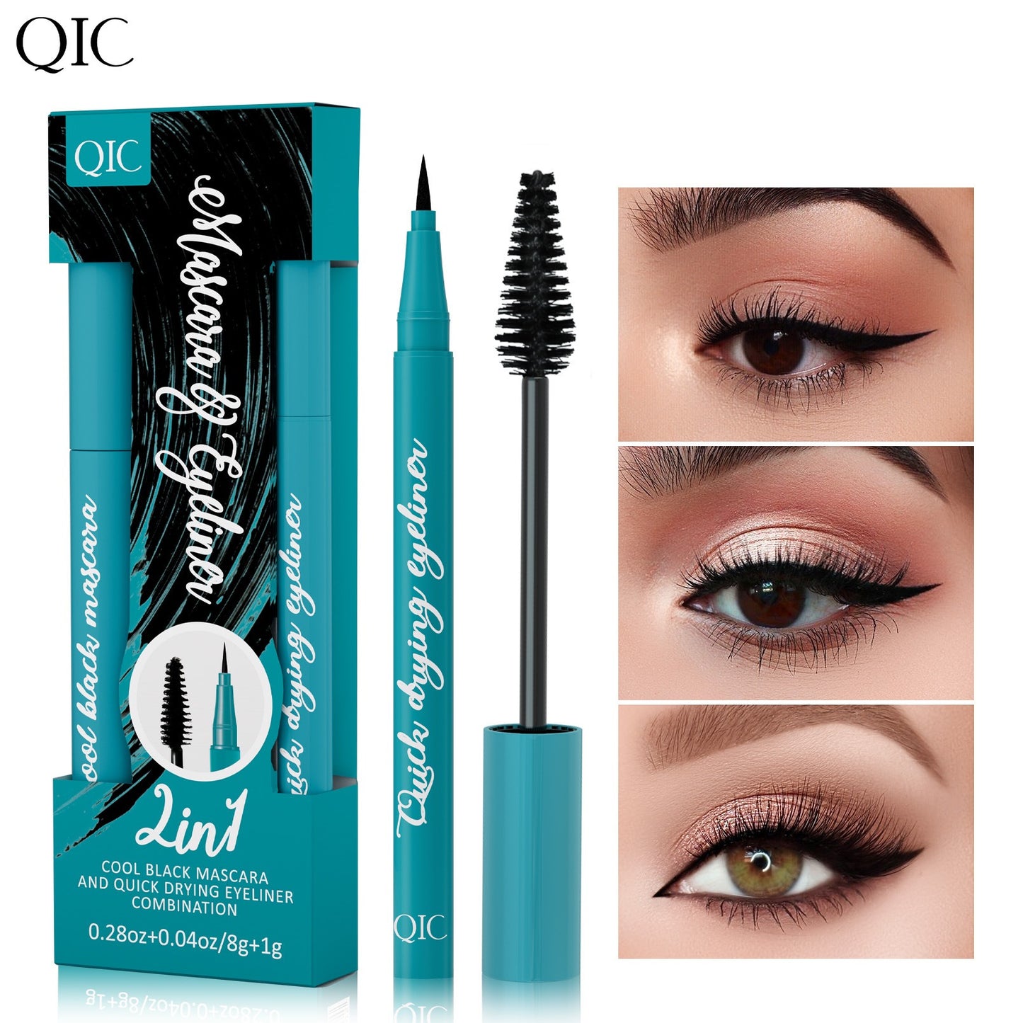 QIC Green Box 2in1 Eyeliner + Mascara Set Waterproof and Smudge-free Long, Thick and Curled Makeup