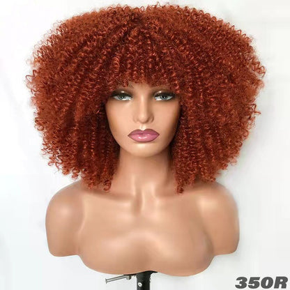 Female Hair African Small Curly Hair Explosion Head Black Chemical Fiber Wig Full Head Set