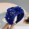 Fashionable solid color fabric flower oversized wide edged crystal headband