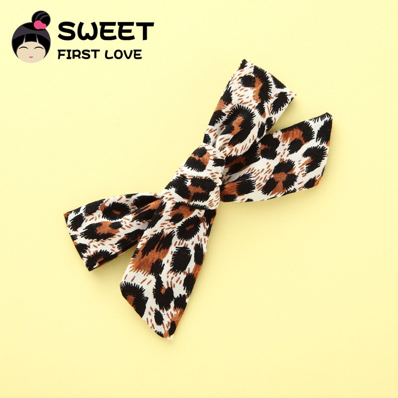 5pcs/lot Girls Leopard Fabric Bow Hairpins Soft Bowknot Hair Clips Children Customized Gift Simple Hair Accessories Headwear