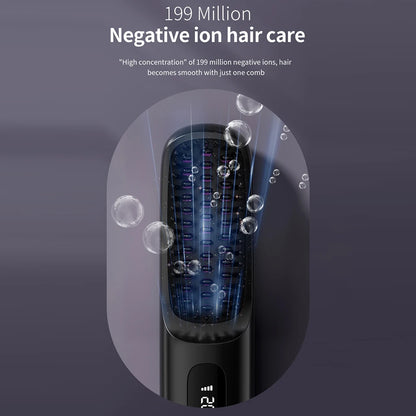 LCD wireless straightening comb rechargeable ceramic electric comb straightener portable negative ion non damaging heating comb