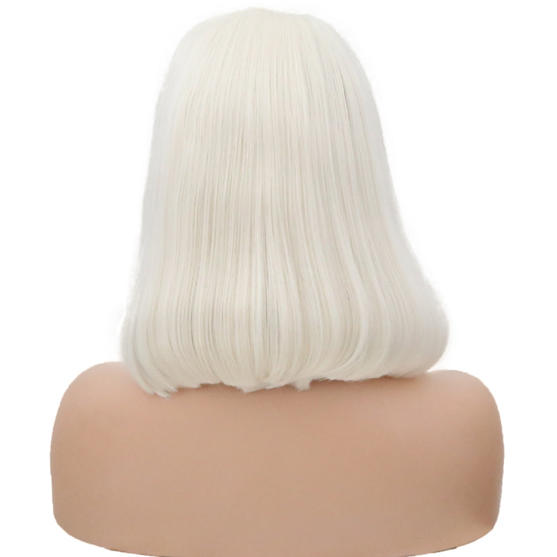 New Ladies 60# Front Lace Bobo Short Curly Lanting Pure White Hair Tail Slightly Curly Wig Headgear