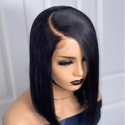 Bob lace wig female oriented front lace wig black short straight hair synthetic headband