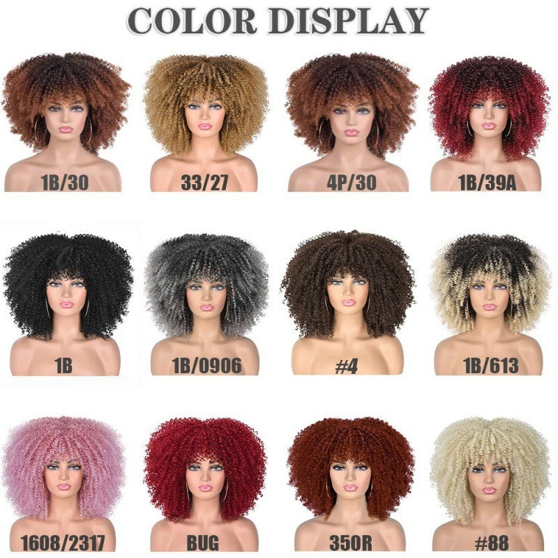 Female Hair African Small Curly Hair Explosion Head Black Chemical Fiber Wig Full Head Set