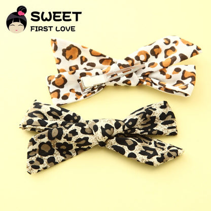 5pcs/lot Girls Leopard Fabric Bow Hairpins Soft Bowknot Hair Clips Children Customized Gift Simple Hair Accessories Headwear