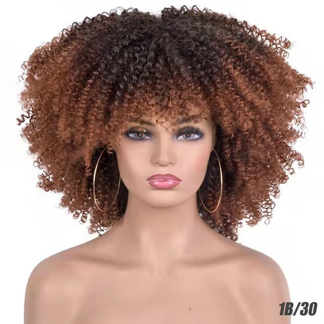 Female Hair African Small Curly Hair Explosion Head Black Chemical Fiber Wig Full Head Set