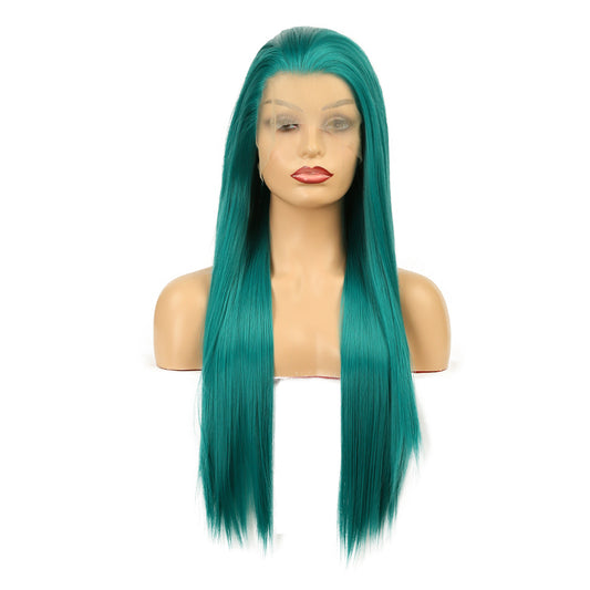 Green Wig Natural Realistic Hand Groove Chemical Fiber Front Lace Long Straight Hair Matte High Temperature Silk Wig Headgear