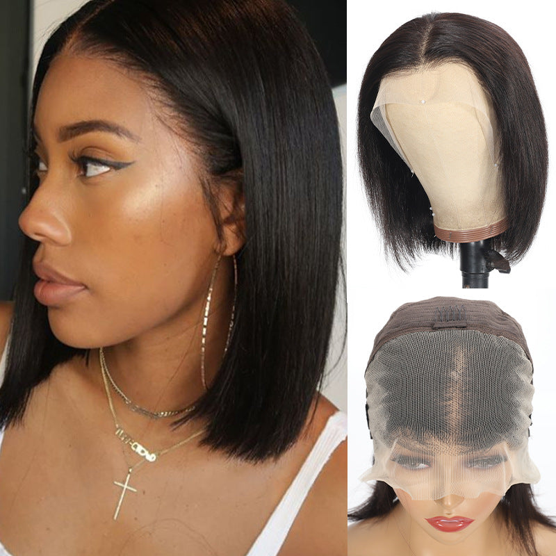 Front Lace Wig Headband Real Human Hair 13 * 4 Bob Wig Straight Human Hair