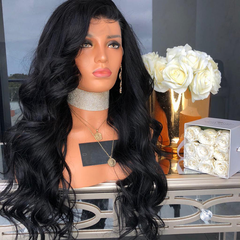 Hair Body Wave Lace Front Wigs for Women Black Color Synthetic Hair Glueless Lace Wigs with Natural Hairline