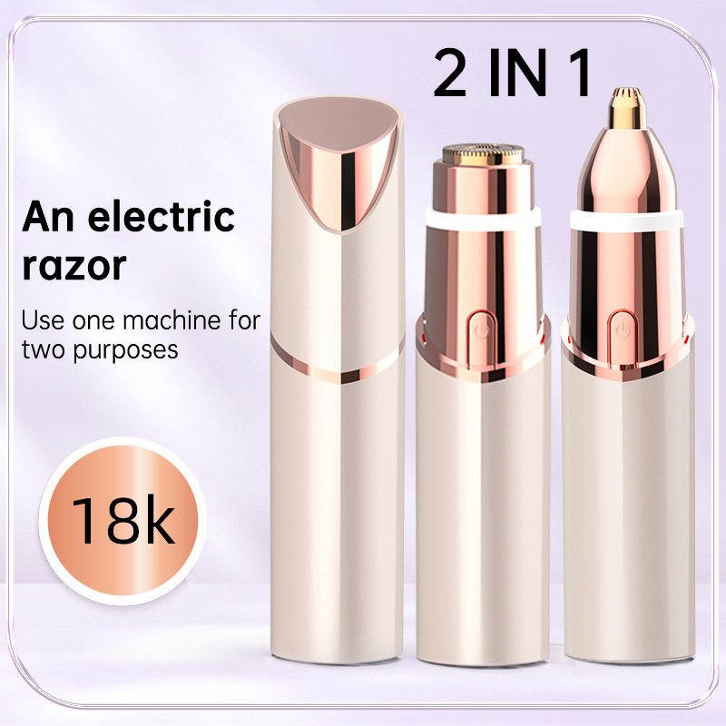 Rechargeable Eyebrow and Facial Hair Remover for Women 2 in 1 Razor with Built-in LED Light for Painless Hair Removal