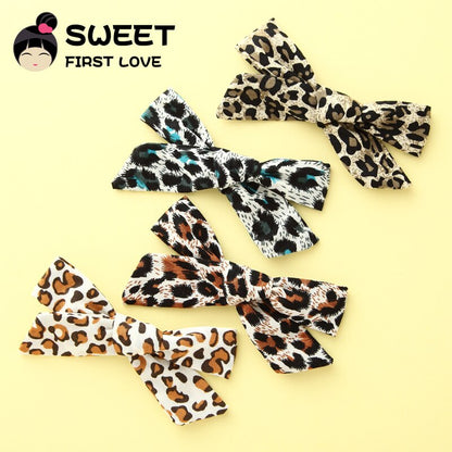 5pcs/lot Girls Leopard Fabric Bow Hairpins Soft Bowknot Hair Clips Children Customized Gift Simple Hair Accessories Headwear