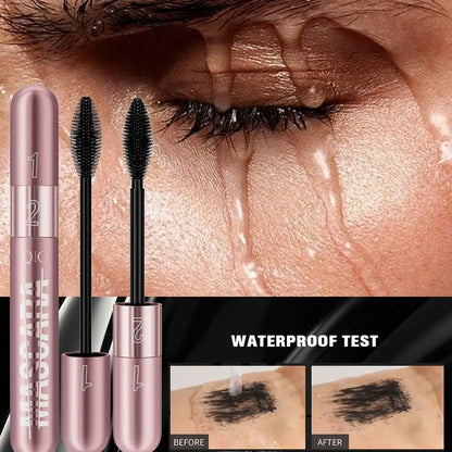 Double Head Black Mascara Waterproof Lengthens Extension Eyelashes Non-smudge Lengthening Volume 5D Silk Fiber Mascara Cosmetics