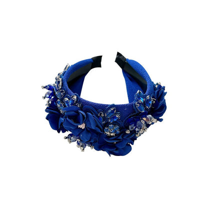 Fashionable solid color fabric flower oversized wide edged crystal headband