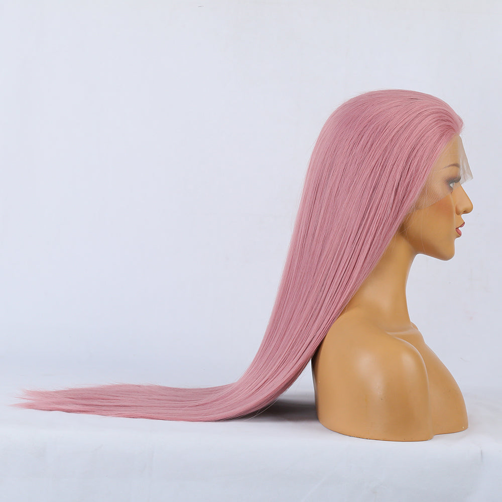 Synthetic Lace Wig Deep Part Long Straight Wig Ombre Pink Cosplay Wigs Synthetic Lace Wigs For Women