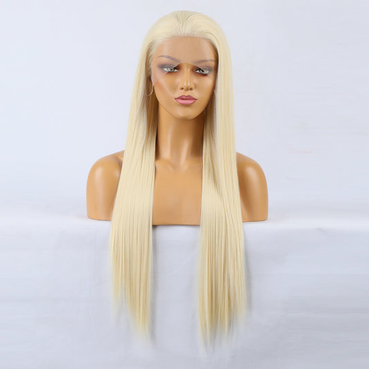 Natural Realistic Wig 613# Chemical Fiber Front Lace Long Straight Hair Matte High Temperature Silk Headgear