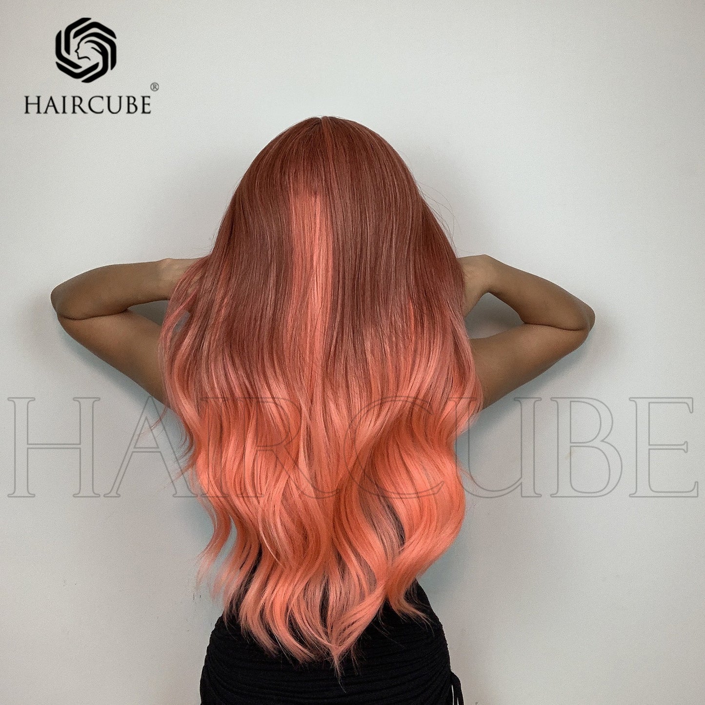 Long Curly Hair 24inch Women's Wig Set In The Middle Part Orange Pink